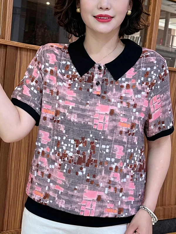 Summer New Style Loose Women's T-shirt Short Sleeve Baby Doll Collar Slimming Top Mom's Fashionable Casual Shirt
Summer New Style Loose Women's T-shirt Short Sleeve Baby Doll Collar Slimming Top Mom's Fashionable Casual Shirt