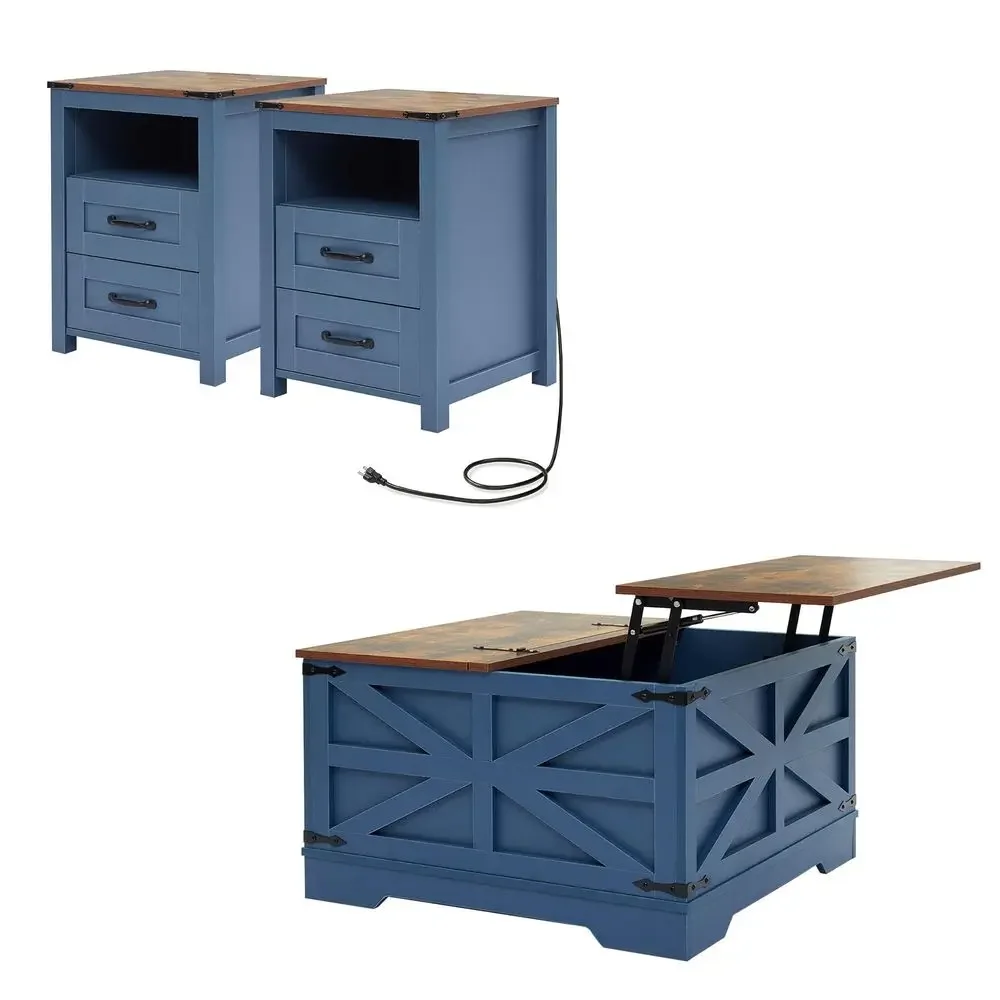Coffee Table Set of 3, Lift Top Coffee Table with Sliding Barn Doors and Nightstands Set of 2 with Charging Station, Living Roo
Coffee Table Set of 3, Lift Top Coffee Table with Sliding Barn Doors and Nightstands Set of 2 with Charging Station, Living Roo