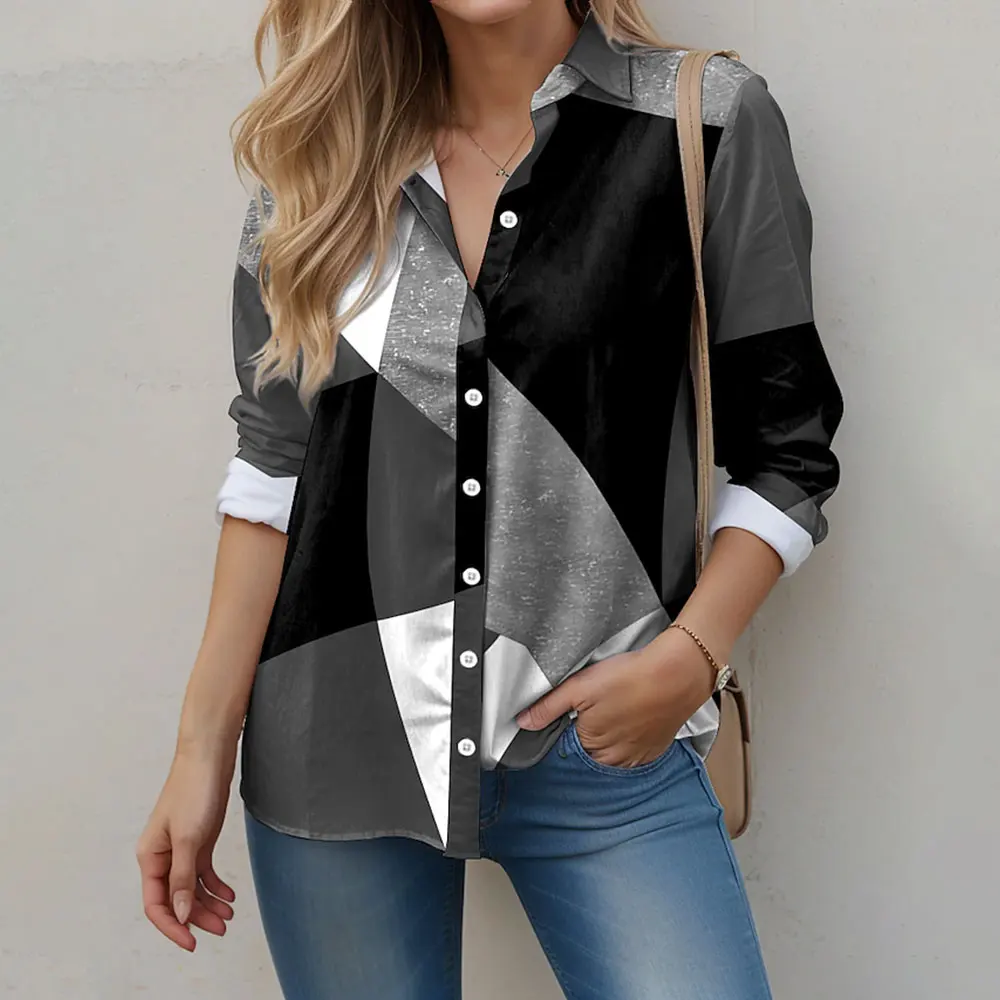 Women's Trendy Long Sleeve Shirts 3d Block Plaid Printed Casual Tops Commuting Lapel Button Shirts Clothing Office Spring & Fall
Women's Trendy Long Sleeve Shirts 3d Block Plaid Printed Casual Tops Commuting Lapel Button Shirts Clothing Office Spring & Fall