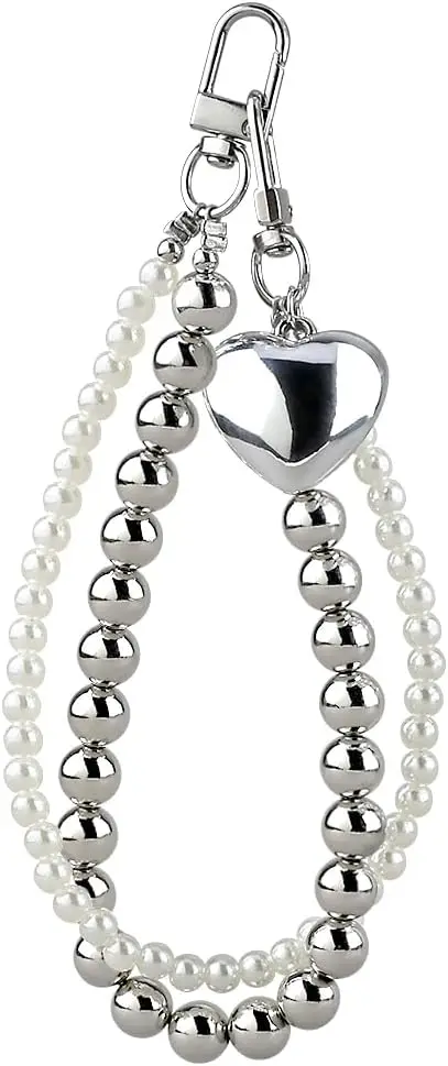 Y2K Pearl Bead Heart Pendant Double Chain Keychain Wristlet Cute Bag Charm for Women
Y2K Pearl Bead Heart Pendant Double Chain Keychain Wristlet Cute Bag Charm for Women