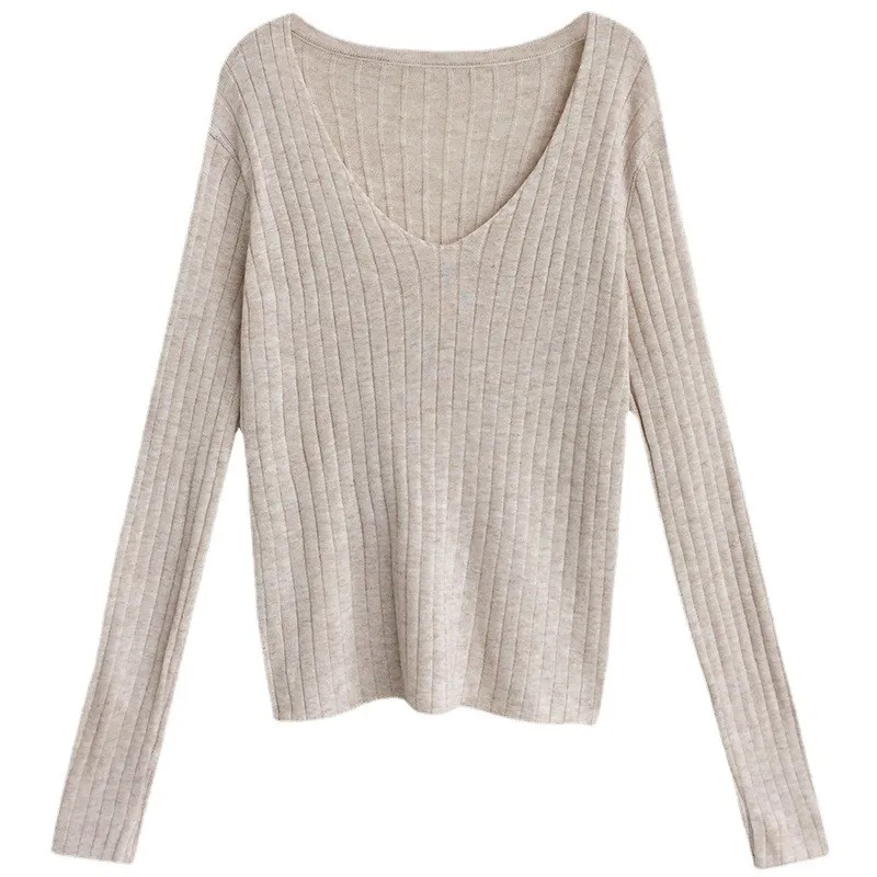 Lazy Sle Longsved V-Ne Knitwear Versatile Tops Women's Faion Summer Striped Sweater Elastic Svel Pullover
Lazy Sle Longsved V-Ne Knitwear Versatile Tops Women's Faion Summer Striped Sweater Elastic Svel Pullover