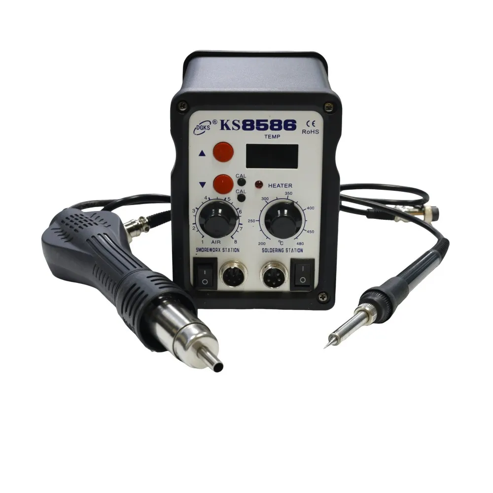 KS-8586 2 in 1 SMD Rework Solder Station 220V / 110V 750W Hot Air Gun Soldering Iron For Welding Desoldering Repair Tools
KS-8586 2 in 1 SMD Rework Solder Station 220V / 110V 750W Hot Air Gun Soldering Iron For Welding Desoldering Repair Tools