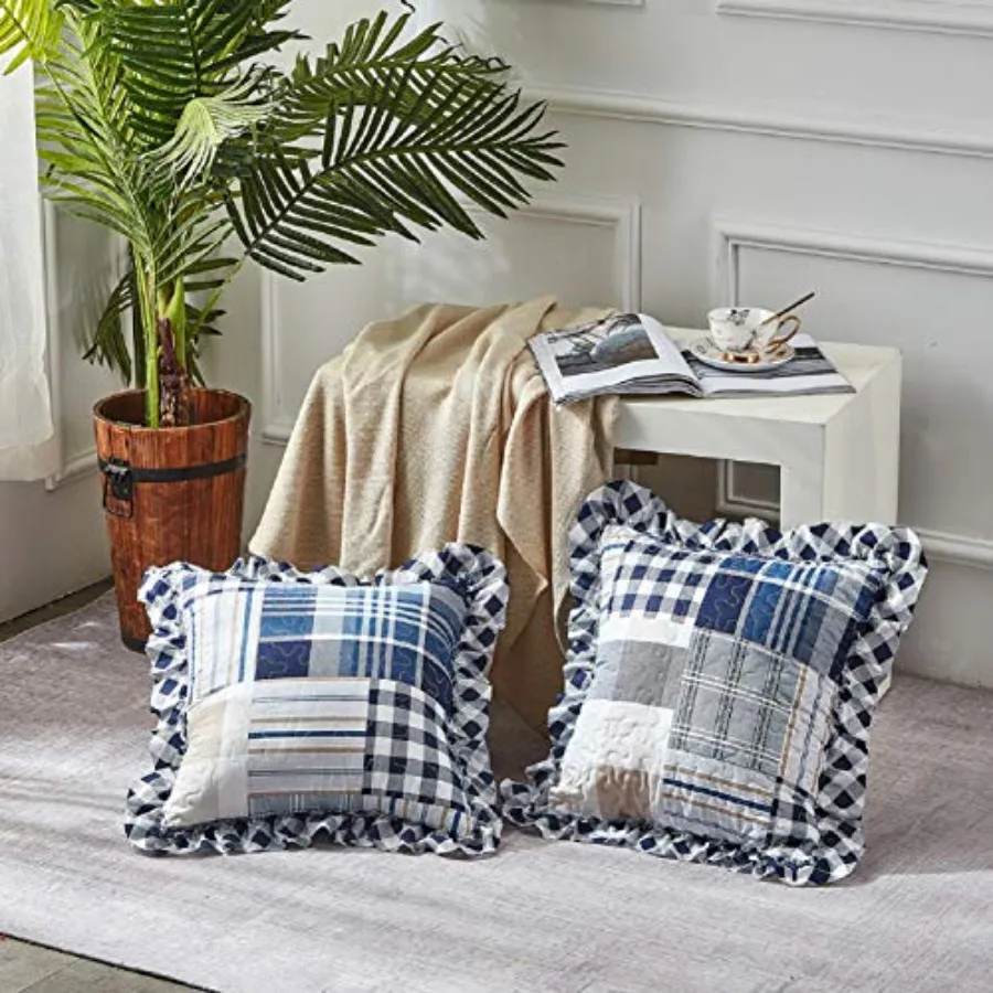Plaids and Stripes Patchwork Ruffle Pillowshams, Quilted Decorative Pillow Covers Set, Square Throw Cushion Cases for Couch, Re
Plaids and Stripes Patchwork Ruffle Pillowshams, Quilted Decorative Pillow Covers Set, Square Throw Cushion Cases for Couch, Re