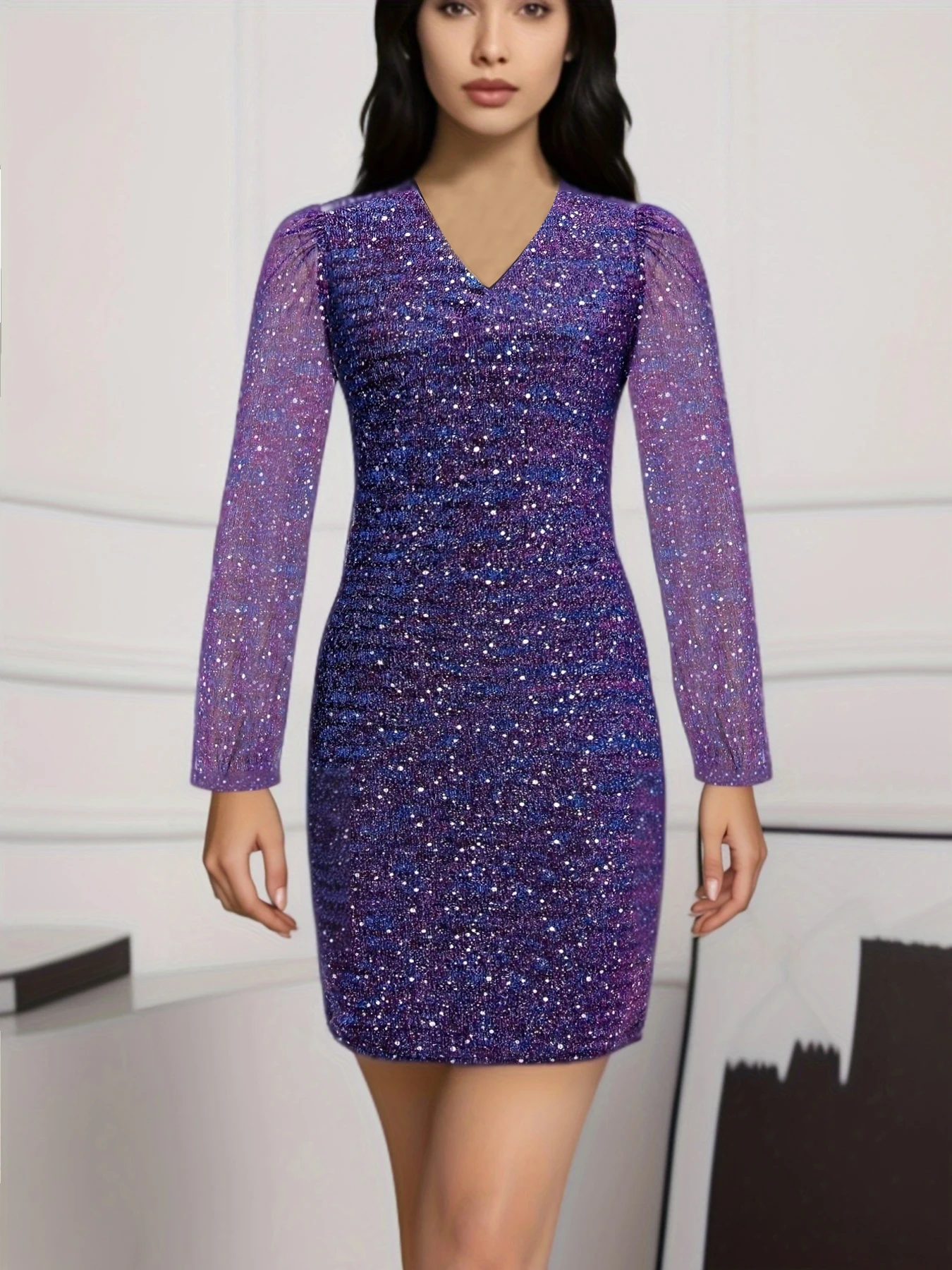 Sexy Long-Sleeved Fashion Temperament Stretch Tight Base Wrap Hip Skirt V-Neck Sequin Dress
Sexy Long-Sleeved Fashion Temperament Stretch Tight Base Wrap Hip Skirt V-Neck Sequin Dress