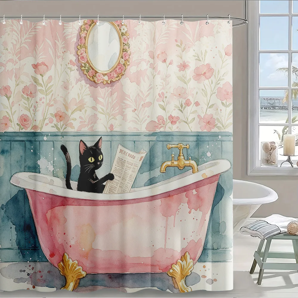 Watercolor Cat in Bath Shower Curtain Vintage Floral Retro Newspaper Clawfoot Bathroom Decor Polyester Liner
Watercolor Cat in Bath Shower Curtain Vintage Floral Retro Newspaper Clawfoot Bathroom Decor Polyester Liner