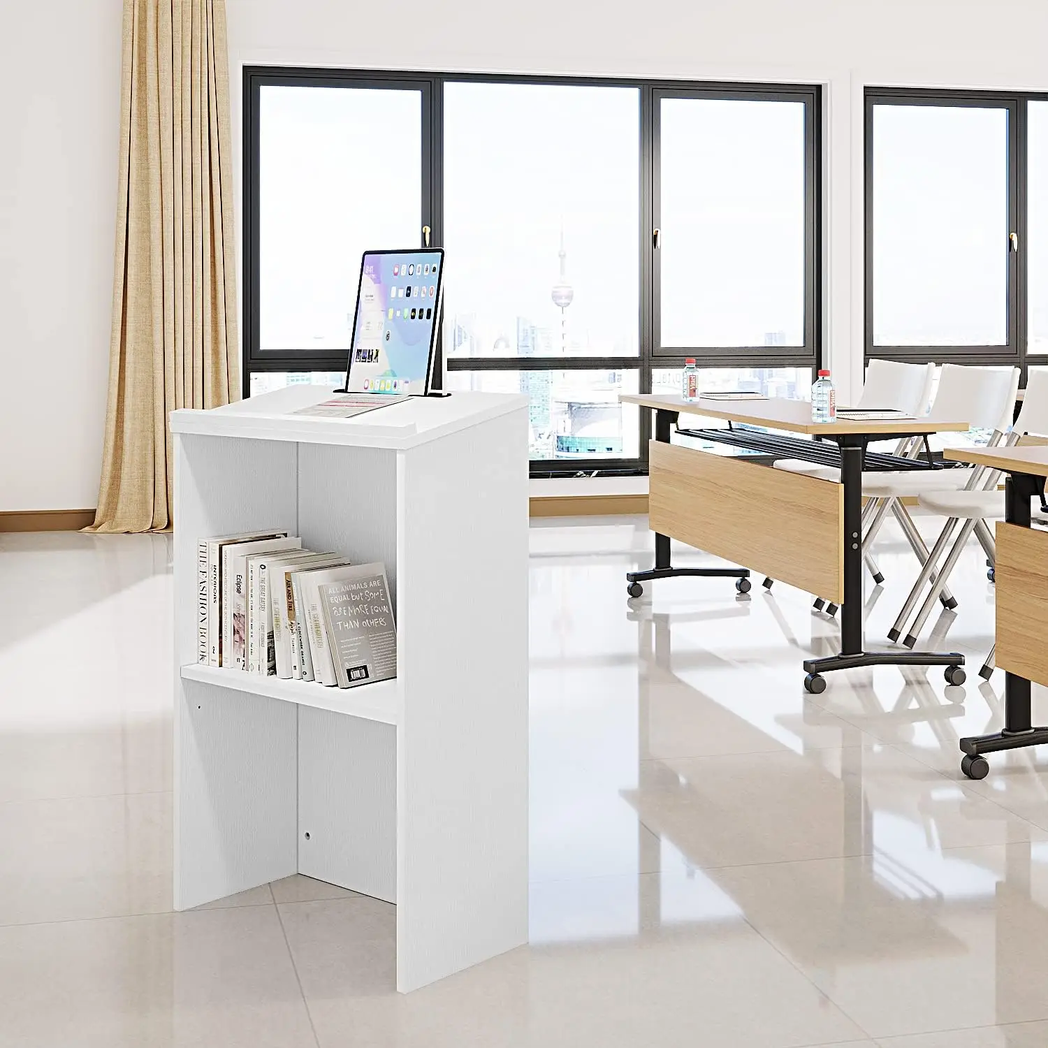 Podium Stand- Portable Podium Stand Hostess Stand Desk with Adjustable Shelf for Churches, Lectern Classrooms, Office (White)
Podium Stand- Portable Podium Stand Hostess Stand Desk with Adjustable Shelf for Churches, Lectern Classrooms, Office (White)