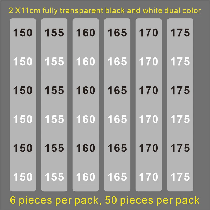 150-195 2 X11cm fully transparent black and white dual color Clothing size long PVC labels transparent frosted numbers self
150-195 2 X11cm fully transparent black and white dual color Clothing size long PVC labels transparent frosted numbers self