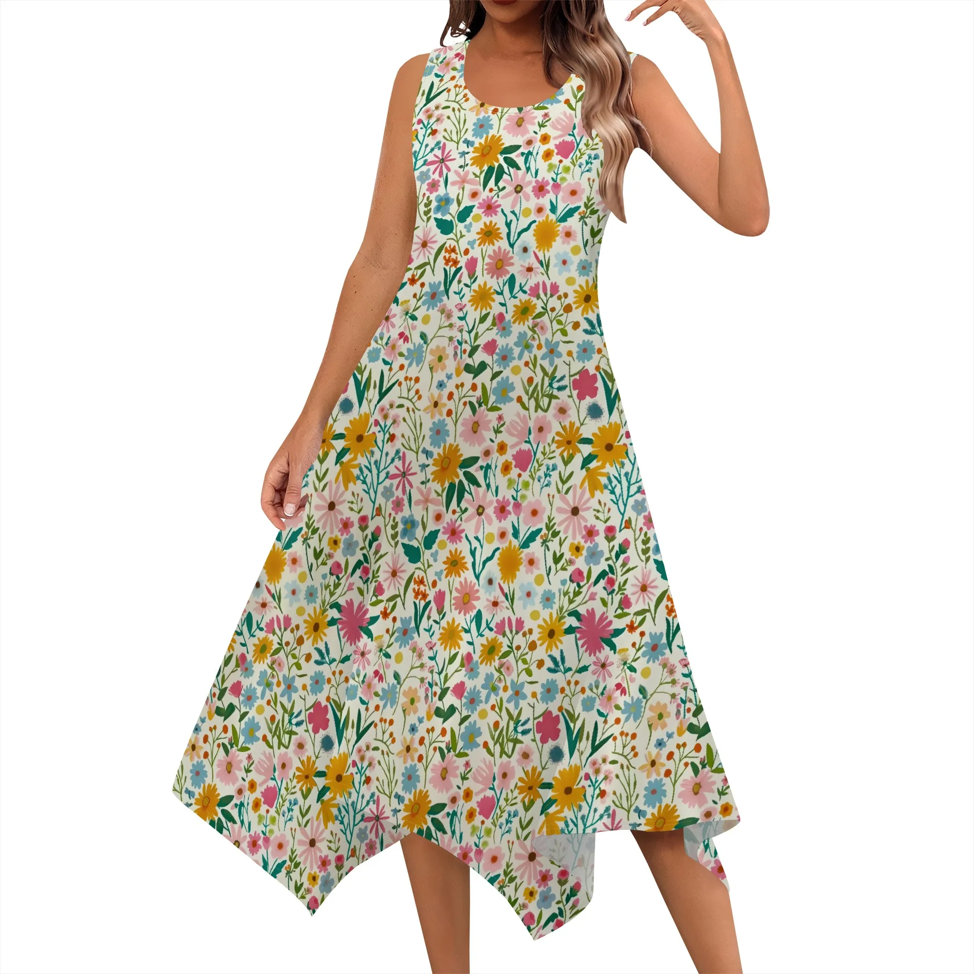 Women Casual Loose Boho Dresses Crewneck Short Sleeve Vintage Floral Pattern Dress Hankerchief Hem Midi Beach Dress
Women Casual Loose Boho Dresses Crewneck Short Sleeve Vintage Floral Pattern Dress Hankerchief Hem Midi Beach Dress