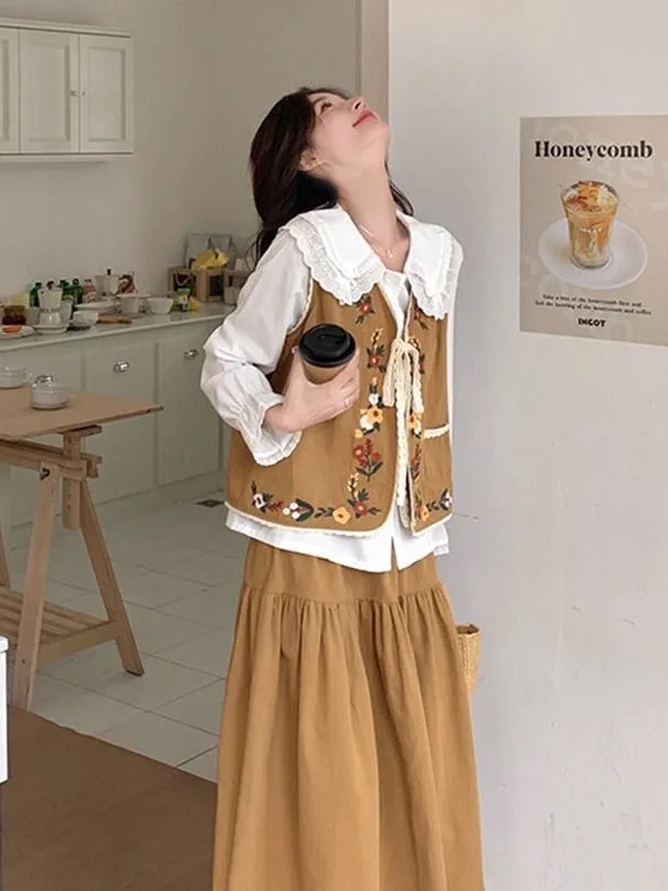 Милый кукольный воротник больших размеров, вышитый жилет, юбка, комплект футболок для женщин, тяжелый 300 Pou, модная осенняя одежда
Милый кукольный воротник больших размеров, вышитый жилет, юбка, комплект футболок для женщин, тяжелый 300 Pou, модная осенняя одежда