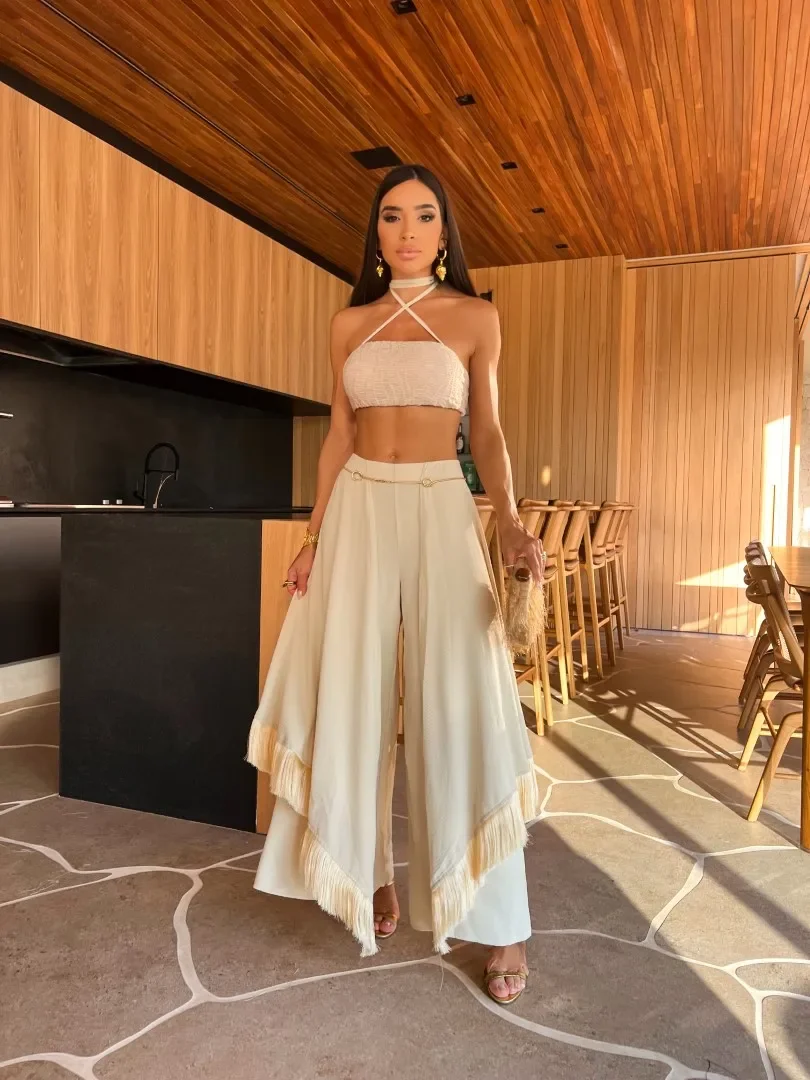 New Sexy Tassel Two Piece Set With Pants Summer Women White Tube Top with Mesh Halter Pants Suit Female
New Sexy Tassel Two Piece Set With Pants Summer Women White Tube Top with Mesh Halter Pants Suit Female
