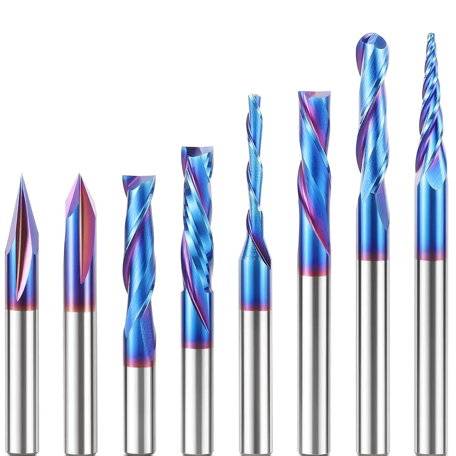 8 Pcs CNC Router Bits Set, 1/4” Shank Tungsten Carbide, for Woodworking Carving Trimming V Groove Engraving Sign Making
8 Pcs CNC Router Bits Set, 1/4” Shank Tungsten Carbide, for Woodworking Carving Trimming V Groove Engraving Sign Making