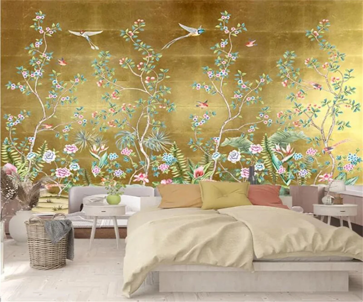 custom 3D mural wallpaper New Chinese style hand-painted golden flowers birds trees and flowers self-adhesive wallpaper обои
custom 3D mural wallpaper New Chinese style hand-painted golden flowers birds trees and flowers self-adhesive wallpaper обои