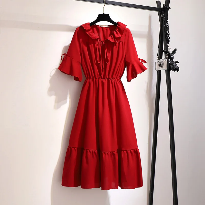 Temperament Corset Ruffled Lacing Collar Bellflower Skirt Flare Sleeve Drawstring Decoration Korean Version Large Size Dress
Temperament Corset Ruffled Lacing Collar Bellflower Skirt Flare Sleeve Drawstring Decoration Korean Version Large Size Dress