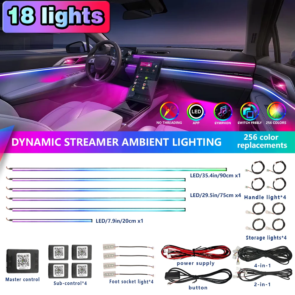 18 in 1 Universal LED Car Atmosphere Light 64 Color RBG Multi-color Mode Interior Acrylic Strips Decoration Lamp Kit
18 in 1 Universal LED Car Atmosphere Light 64 Color RBG Multi-color Mode Interior Acrylic Strips Decoration Lamp Kit