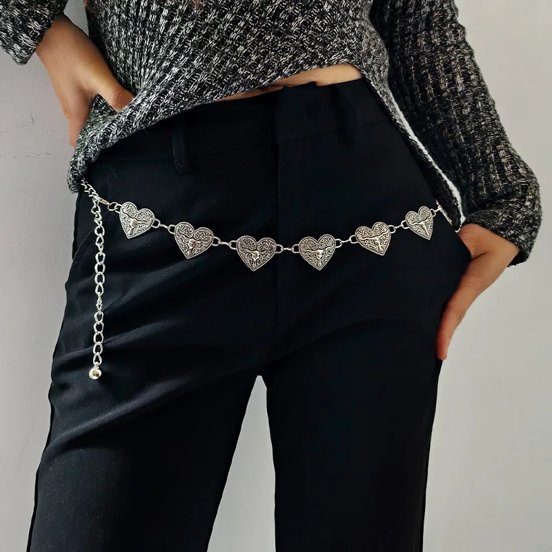 Gothic Silver Chain Belt Female Lover Heart Bull Head Coins Dress Punk Waistband Luxury Designer Belts For Women Y2K Jeans Belt
Gothic Silver Chain Belt Female Lover Heart Bull Head Coins Dress Punk Waistband Luxury Designer Belts For Women Y2K Jeans Belt