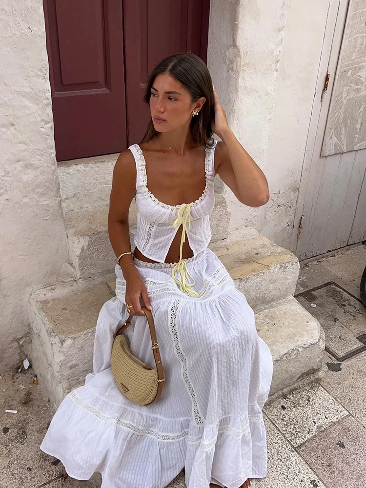 White Lace Skirt Set Women's Dress Outfits Summer Beach Cotton Matching Sets 2 Pcs Long Maxi Dress Set Vestidos Female 2025
White Lace Skirt Set Women's Dress Outfits Summer Beach Cotton Matching Sets 2 Pcs Long Maxi Dress Set Vestidos Female 2025