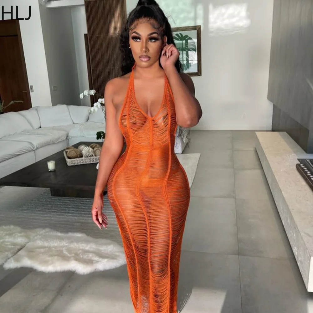 HLJ Fashion New Hollow Out Perspective Halter Dresses Women Sleeveless Backless Bodycon Mid Dress Female Solid Beach Vestidos
HLJ Fashion New Hollow Out Perspective Halter Dresses Women Sleeveless Backless Bodycon Mid Dress Female Solid Beach Vestidos