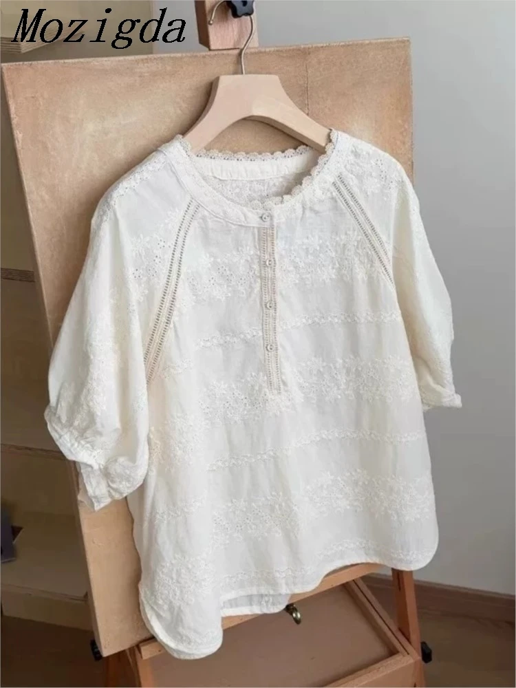 Summer Korean Style Baby Doll Shirt Round Neck Half Sleeve Washed Cotton French Vintage Short Sleeve Button Up Women's Blouse
Summer Korean Style Baby Doll Shirt Round Neck Half Sleeve Washed Cotton French Vintage Short Sleeve Button Up Women's Blouse