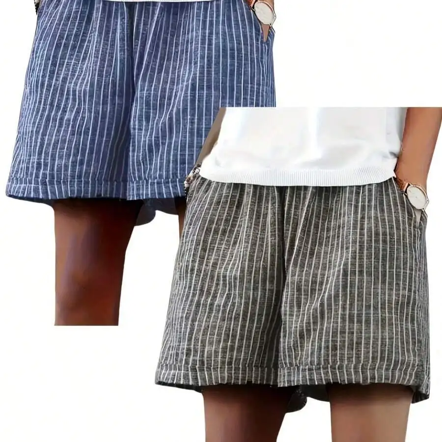 Womens Striped Pocket Wide Leg Elastic Waist Shorts Summer Casual Set
Womens Striped Pocket Wide Leg Elastic Waist Shorts Summer Casual Set
