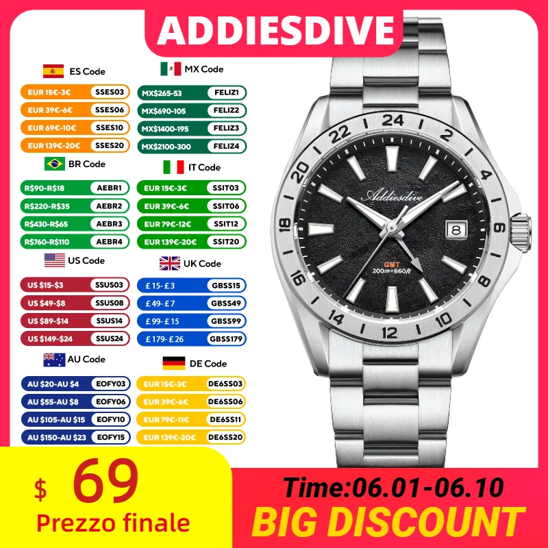 ADDIESDIVE GMT Quartz Watch Stainless Steel Luminous Waterproof 200M Men's Watches Sapphire Glass AD2548 Relogios Masculino NEW
ADDIESDIVE GMT Quartz Watch Stainless Steel Luminous Waterproof 200M Men's Watches Sapphire Glass AD2548 Relogios Masculino NEW