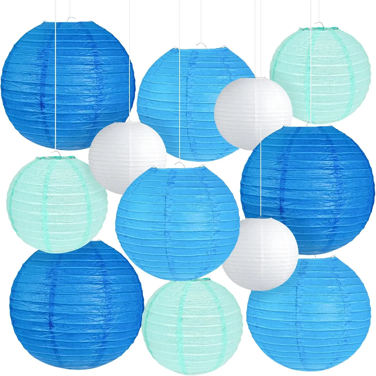 12Pcs Blue White Mint Green Paper Lanterns Set, 6-12 Inch, for Graduation Wedding Party
12Pcs Blue White Mint Green Paper Lanterns Set, 6-12 Inch, for Graduation Wedding Party