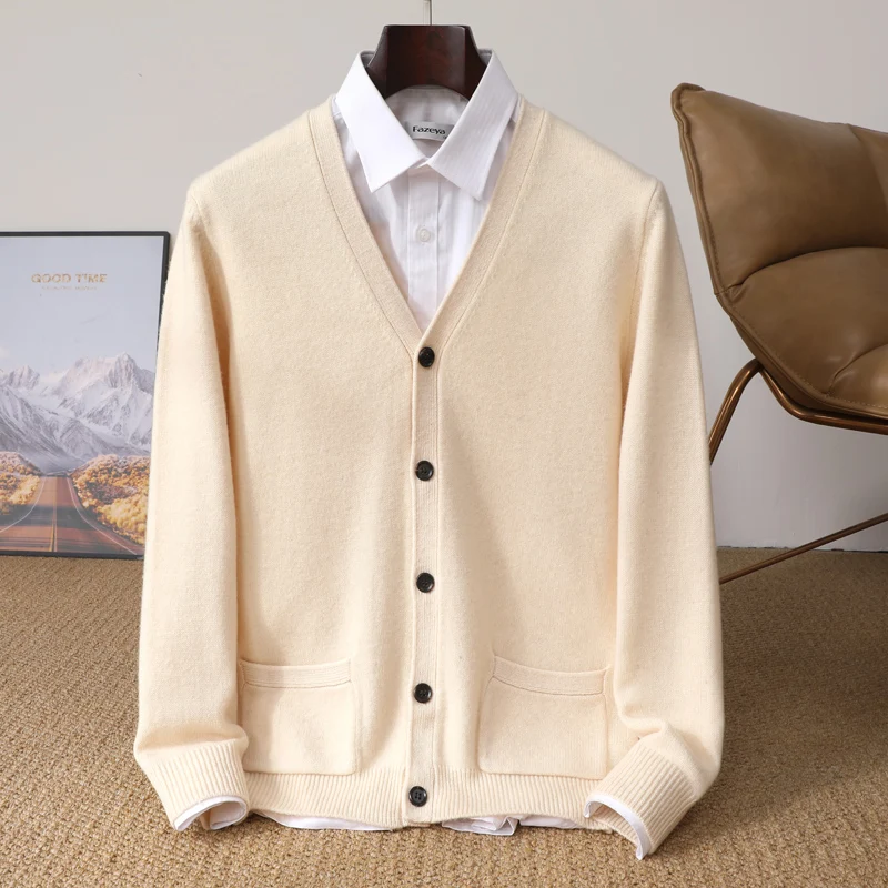 MVLTFLRT Men's V-Neck Thick Knitted Cardigan 100% Merino Wool Knitted Sweater Casual Plus Size Long Sleeved Jacket Autumn Winter
MVLTFLRT Men's V-Neck Thick Knitted Cardigan 100% Merino Wool Knitted Sweater Casual Plus Size Long Sleeved Jacket Autumn Winter