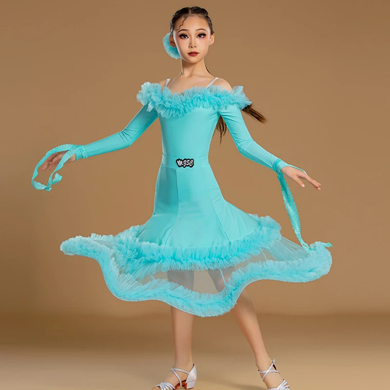 New Ballroom Dance Dress Competition Girls Standard Waltz Performance Outfit Off Shoulder Blue Modern Dance Suit Long Skirt 3543
New Ballroom Dance Dress Competition Girls Standard Waltz Performance Outfit Off Shoulder Blue Modern Dance Suit Long Skirt 3543
