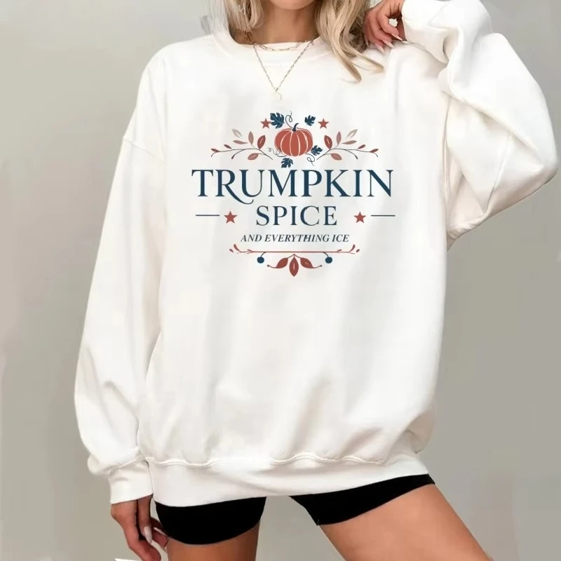 Толстовки с капюшоном Trumpkin Spice and Everything, женская толстовка с круглым вырезом и тыквой на Хэллоуин, пуловер с длинными рукавами, одежда Y2k 
Толстовки с капюшоном Trumpkin Spice and Everything, женская толстовка с круглым вырезом и тыквой на Хэллоуин, пуловер с длинными рукавами, одежда Y2k