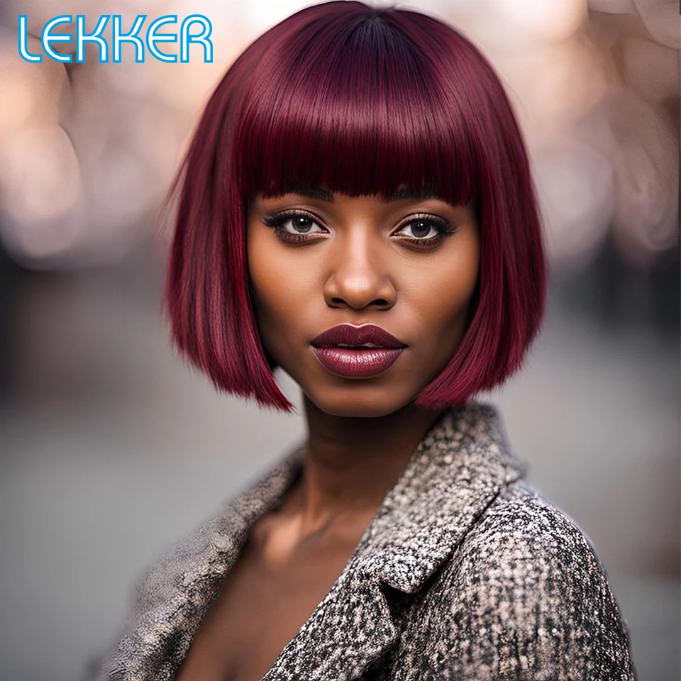 Lekker Colored Burg Red Short Straight Bob 100% Human Hair Wigs With Bangs For Women Brazilian Remy Hair Full Machine Made Wigs
Lekker Colored Burg Red Short Straight Bob 100% Human Hair Wigs With Bangs For Women Brazilian Remy Hair Full Machine Made Wigs