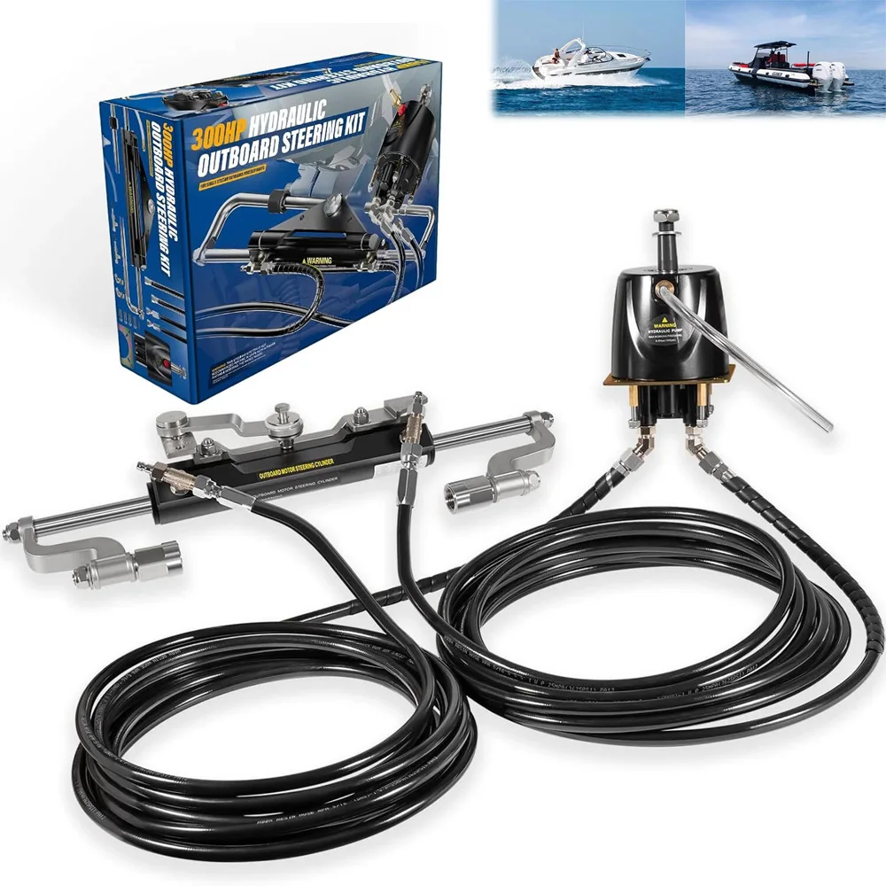 300HP Marine Hydraulic Steering Kit w/Upgraded Cuttable26ft Hoses Outboard System with Heavy-Duty Cylinder Helm Pump Two-Way Loc
300HP Marine Hydraulic Steering Kit w/Upgraded Cuttable26ft Hoses Outboard System with Heavy-Duty Cylinder Helm Pump Two-Way Loc