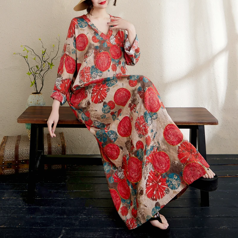 Summer New plus Size Cotton Linen Long Sleeve Dress Vintage Loose Slimming Robe Holiday Long Dress A-Line Skirt V-Neck Long
Summer New plus Size Cotton Linen Long Sleeve Dress Vintage Loose Slimming Robe Holiday Long Dress A-Line Skirt V-Neck Long