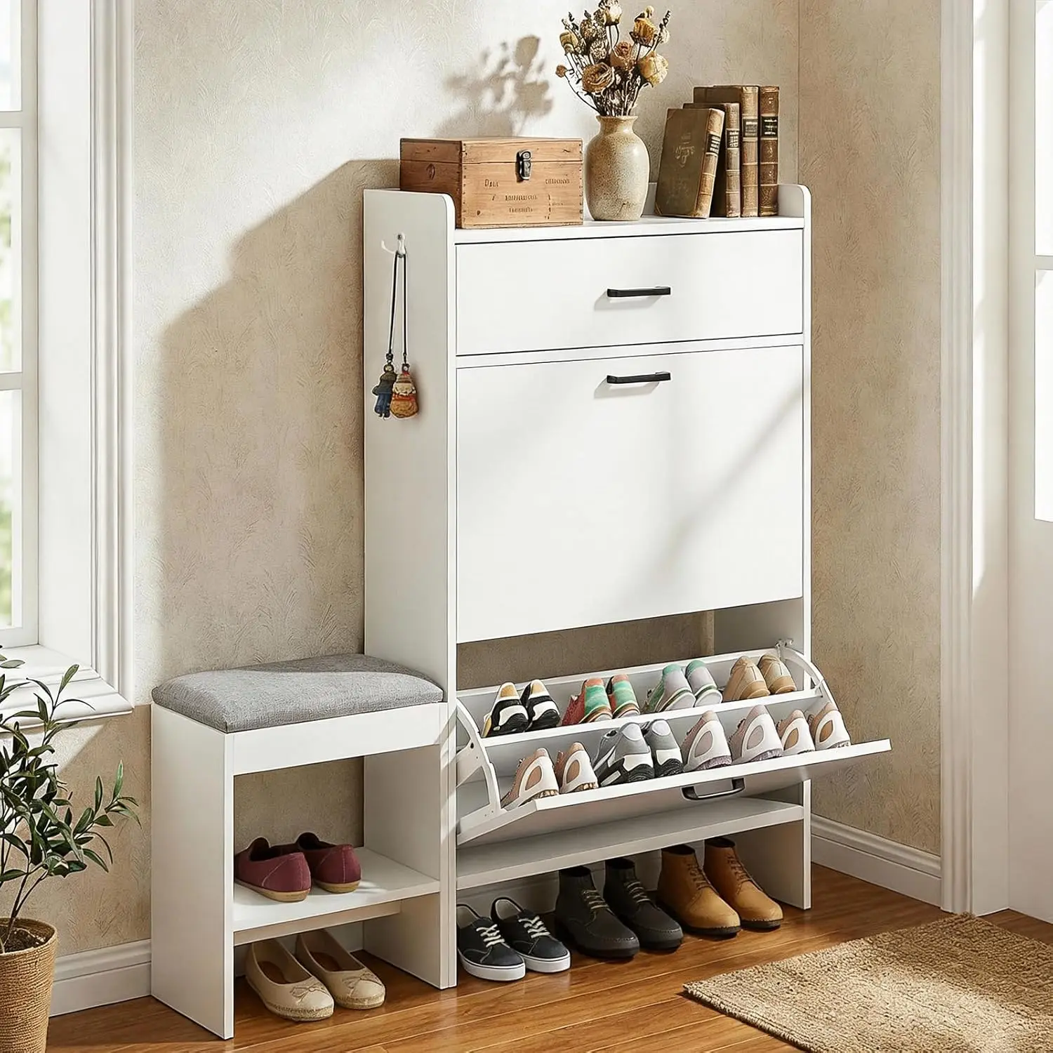 Shoe Storage Cabinet with 2 Flip Drawers & Top Drawer Bench Cushioned Seat Narrow Entryway Living Room White Customized
Shoe Storage Cabinet with 2 Flip Drawers & Top Drawer Bench Cushioned Seat Narrow Entryway Living Room White Customized