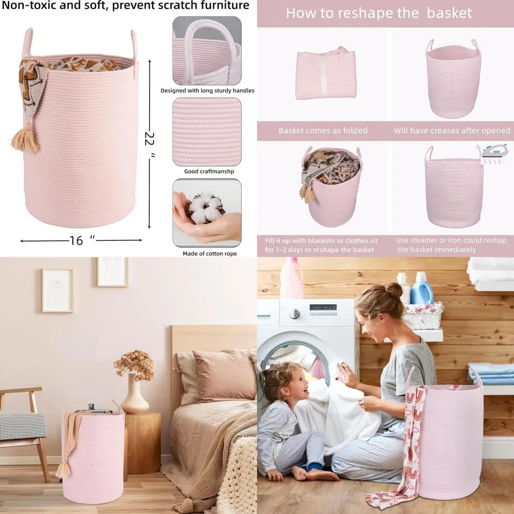 Cotton Rope Laundry Basket Hamper for Clothes Woven Storage Basket for Living Room Bedroom Boho Tall Rope Baskets for Blanket To
Cotton Rope Laundry Basket Hamper for Clothes Woven Storage Basket for Living Room Bedroom Boho Tall Rope Baskets for Blanket To