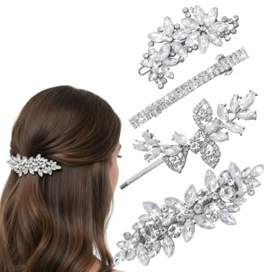 4 Pcs Rhinestone Hair Clips, Sparkly Silver Bridal Hair Accessories for Women, Crystal Flower Hairs Barrettes and Hairpins for
4 Pcs Rhinestone Hair Clips, Sparkly Silver Bridal Hair Accessories for Women, Crystal Flower Hairs Barrettes and Hairpins for