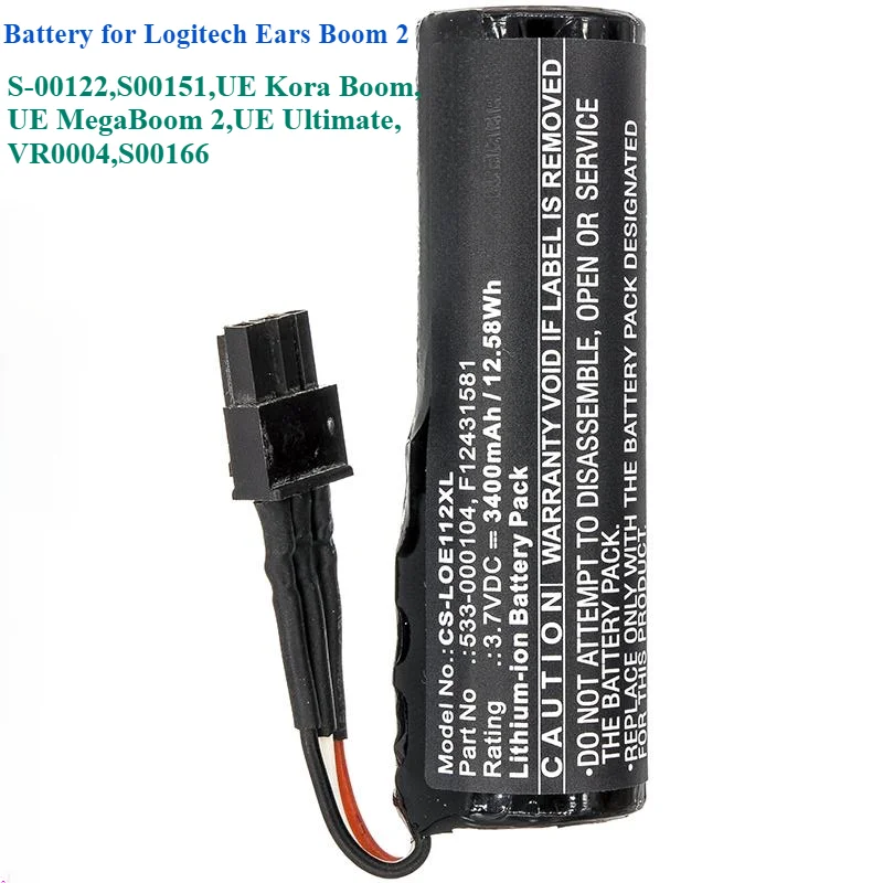 Battery for Logitech Ears Boomv 2600mAh/3400mAh 2,S-00122,S00151,UE Kora Boom,UE MegaBoom 2,UE Ultimate,VR0004,S00166
Battery for Logitech Ears Boomv 2600mAh/3400mAh 2,S-00122,S00151,UE Kora Boom,UE MegaBoom 2,UE Ultimate,VR0004,S00166