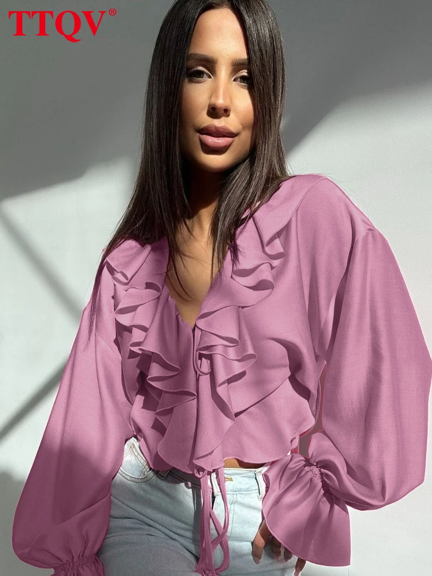 TTQV Fashion Loose Pink Women's Shirt 2026 Sexy V-Neck Long Sleeve Blouse Elegant Classic Ruffles Solid Crop Top Female Clothing
TTQV Fashion Loose Pink Women's Shirt 2026 Sexy V-Neck Long Sleeve Blouse Elegant Classic Ruffles Solid Crop Top Female Clothing