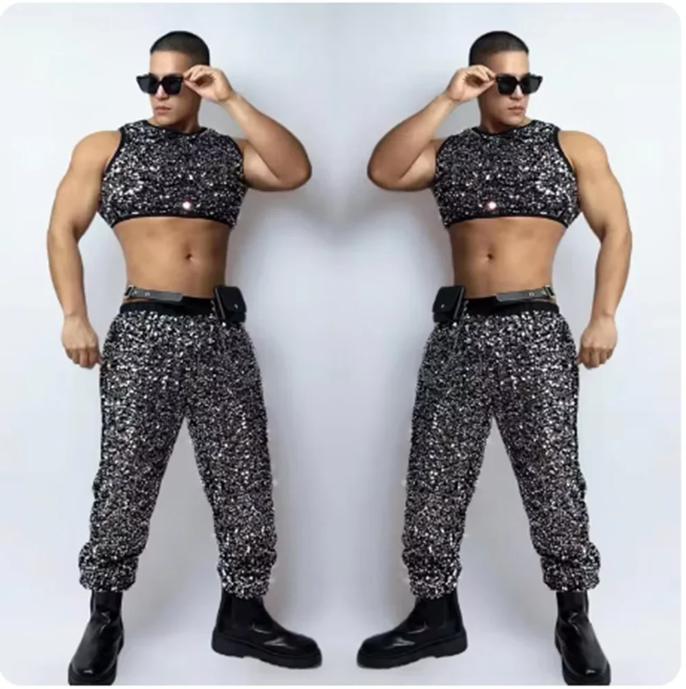 2025 Sequins Gogo Dance Clothing Men Festival Party Show Outfit Nightclub Bar Jazz Dance Performance Costume Male Crop Top Pants
2025 Sequins Gogo Dance Clothing Men Festival Party Show Outfit Nightclub Bar Jazz Dance Performance Costume Male Crop Top Pants