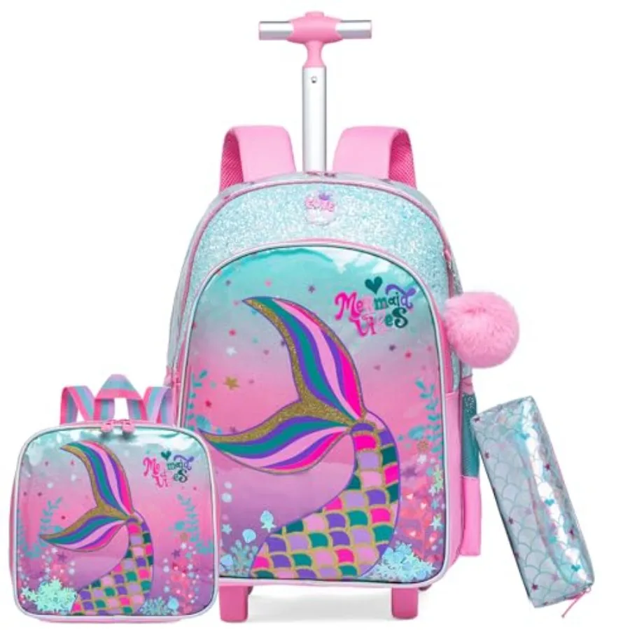 Mermaid Rolling Backpack for Girls with Lunch Box Backpack with Wheels for School Cute Rolling Backpacks for Girls Kindergarten
Mermaid Rolling Backpack for Girls with Lunch Box Backpack with Wheels for School Cute Rolling Backpacks for Girls Kindergarten