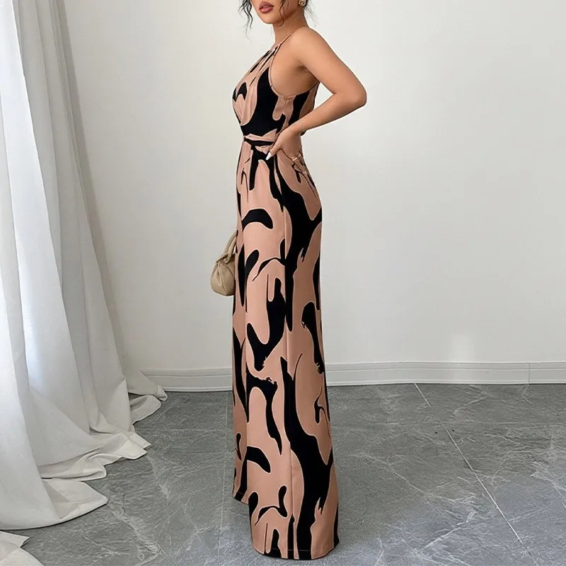 Elegant Abstract Print Maxi Jumpsuit Sleeveless Halter Neck High Waist Wide Leg Pants Draped Flowing Fabric for Women
Elegant Abstract Print Maxi Jumpsuit Sleeveless Halter Neck High Waist Wide Leg Pants Draped Flowing Fabric for Women