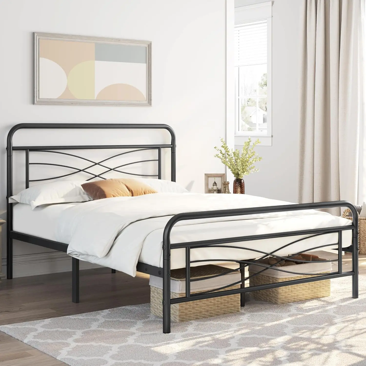 Vintage Style Metal Bed Frames,Criss-Cross Design Headboard,Mattress Foundation,Under Bed Storage,Strong Slat Support,Black
Vintage Style Metal Bed Frames,Criss-Cross Design Headboard,Mattress Foundation,Under Bed Storage,Strong Slat Support,Black