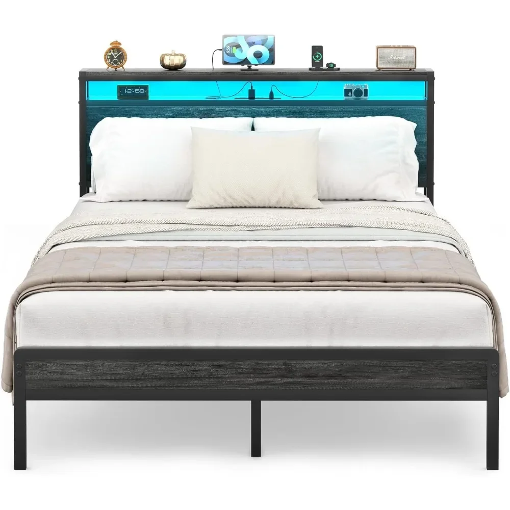 with Charging Station and Led Lights,Industrial Metal Platform Bed with Storage Headboard,Steel Slat Support,NoBox Spring Needed
with Charging Station and Led Lights,Industrial Metal Platform Bed with Storage Headboard,Steel Slat Support,NoBox Spring Needed