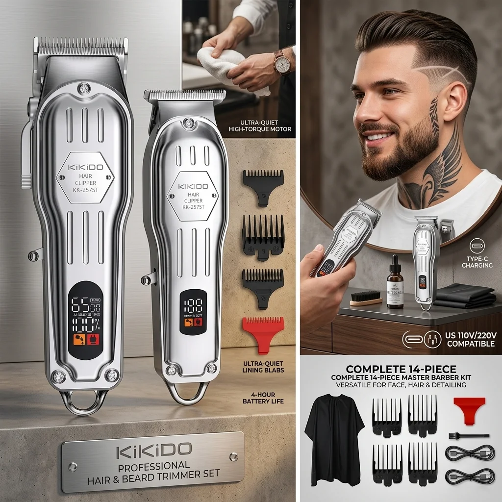 KIKIDO Professional Hair Clipper 14 in 1 Barber Kit: Cordless LED Display Beard Trimmer, Type-C Charging, Multiple Combs
KIKIDO Professional Hair Clipper 14 in 1 Barber Kit: Cordless LED Display Beard Trimmer, Type-C Charging, Multiple Combs