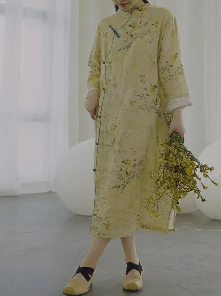 Chinese Style Printed Cotton Linen Dress Early Autumn Artistic Qipao Skirt Long Straight Cut Women's Fashion plus Size Gown
Chinese Style Printed Cotton Linen Dress Early Autumn Artistic Qipao Skirt Long Straight Cut Women's Fashion plus Size Gown
