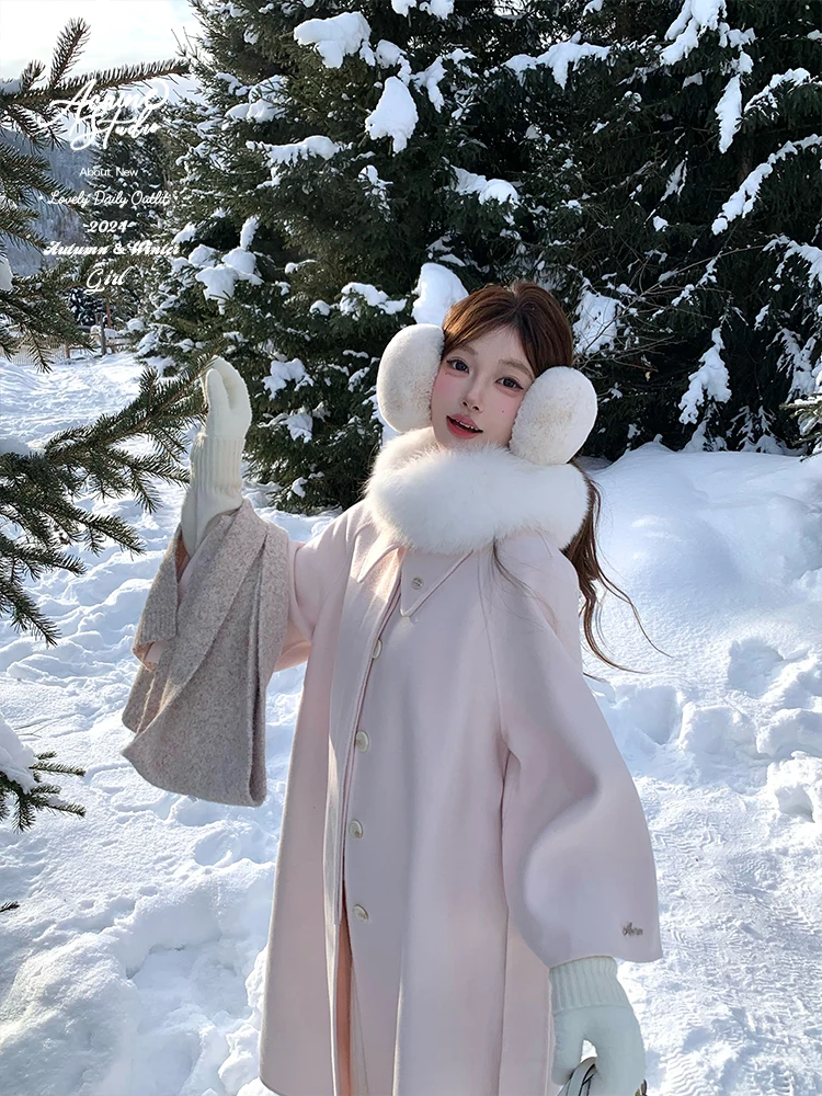 Acaine Pink Long Double-Faced Woolen Coat with Flared Sves for Women Sweet Sle Korean Faion Winter Outerwear
Acaine Pink Long Double-Faced Woolen Coat with Flared Sves for Women Sweet Sle Korean Faion Winter Outerwear