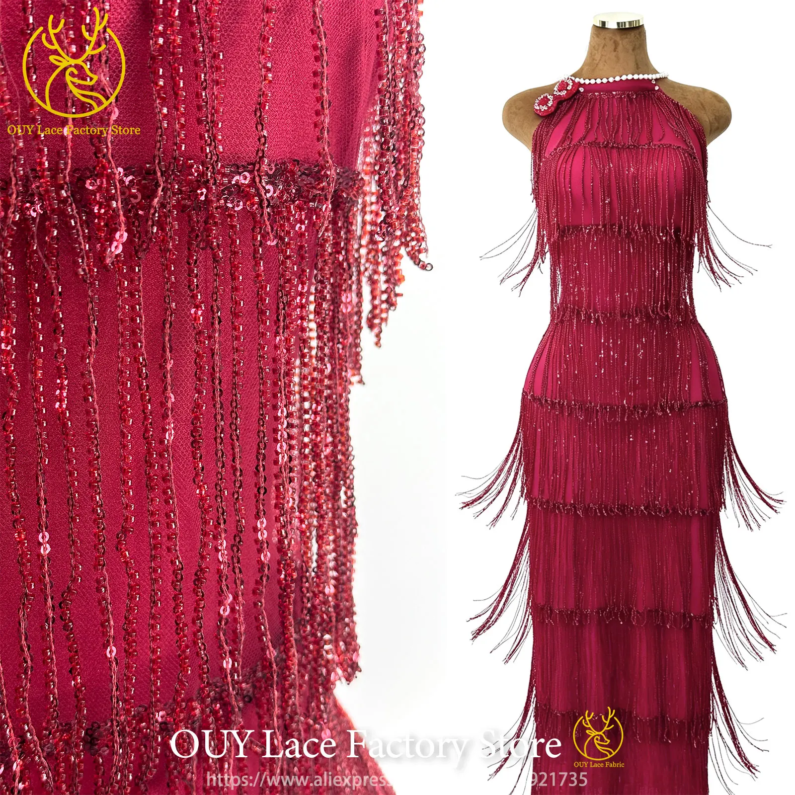 Wine Red Nigerian 3D Tassel Beaded Lace Fabric French Sequins Tulle Lace African Lace Fabric For Women Wedding Dress Sewing
Wine Red Nigerian 3D Tassel Beaded Lace Fabric French Sequins Tulle Lace African Lace Fabric For Women Wedding Dress Sewing