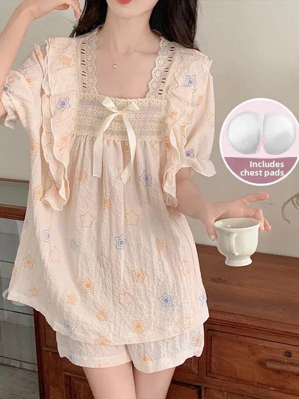 Летний комплект одежды женский Bubble Cotton ort Sve Cute Princ Sle домашняя одежда с накладкой на грудь милый дизайн вышивки
Летний комплект одежды женский Bubble Cotton ort Sve Cute Princ Sle домашняя одежда с накладкой на грудь милый дизайн вышивки