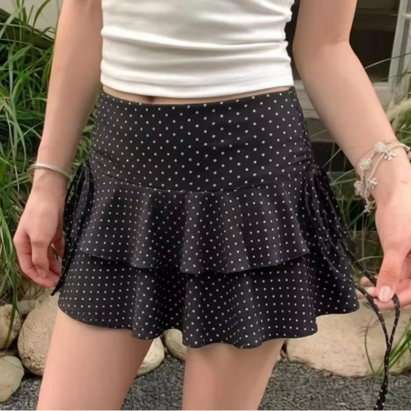 Elegant Retro Black White Polka-dot Cake Skirt With Low Waist Double Ruffled Side Drawstring A-shaped Fashion Base Skirt Female
Elegant Retro Black White Polka-dot Cake Skirt With Low Waist Double Ruffled Side Drawstring A-shaped Fashion Base Skirt Female