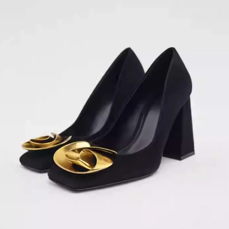 Daily Vintage Elegant Women's Pumps Black Suede Leather Square Toe Block Heel Gold Metal Flower Buckle Office Party Dress Shoes
Daily Vintage Elegant Women's Pumps Black Suede Leather Square Toe Block Heel Gold Metal Flower Buckle Office Party Dress Shoes
