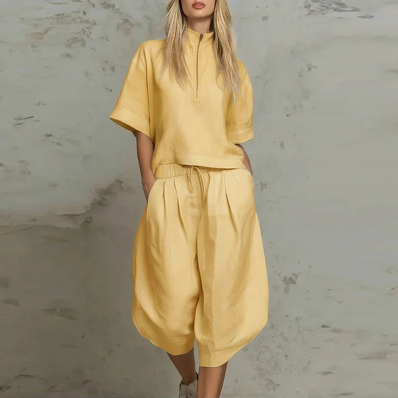 2026 Women's Summer Zipper Half Sleeve Shirt High Waist 3/4 Length Pants Suit Women Comfortable Two Piece Set Female Tracksuits
2026 Women's Summer Zipper Half Sleeve Shirt High Waist 3/4 Length Pants Suit Women Comfortable Two Piece Set Female Tracksuits