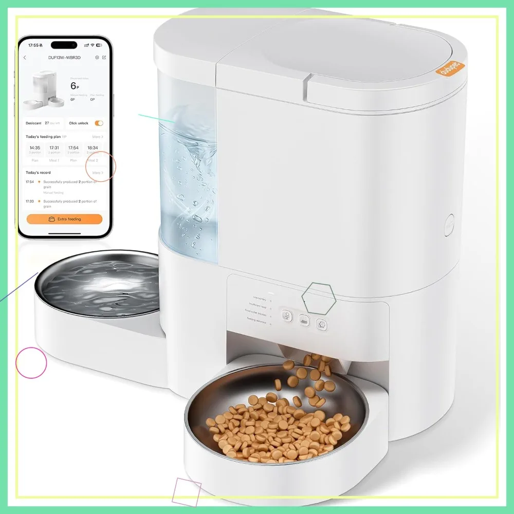 5G WiFi Automatic Cat Feeder & Waterer, 2 in 1 Pet Food Dispenser with Voice Recording, 10 Meals Programmable
5G WiFi Automatic Cat Feeder & Waterer, 2 in 1 Pet Food Dispenser with Voice Recording, 10 Meals Programmable